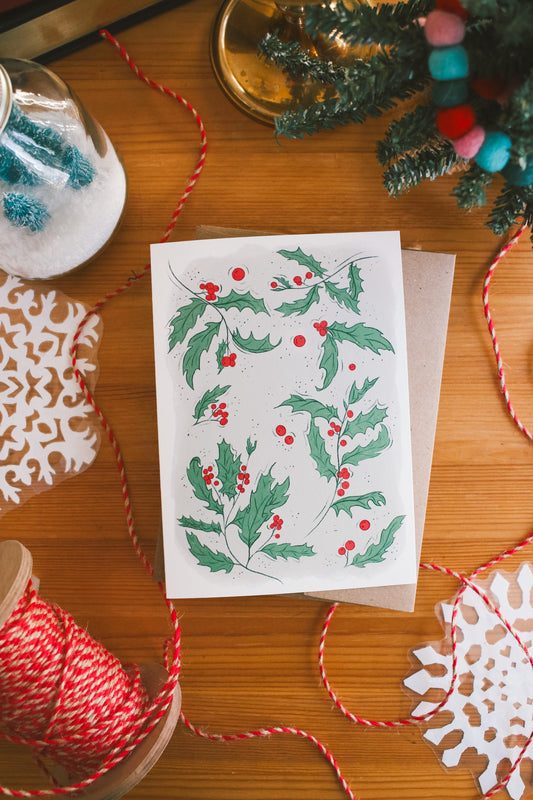 Holly Christmas Card - Greeting Card