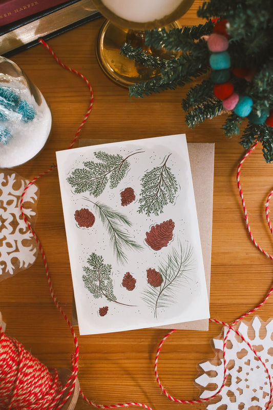 Pine Greenery Christmas Card - Greeting Card