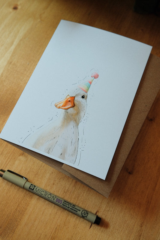 Duck Wearing a Birthday Hat - Greeting Card