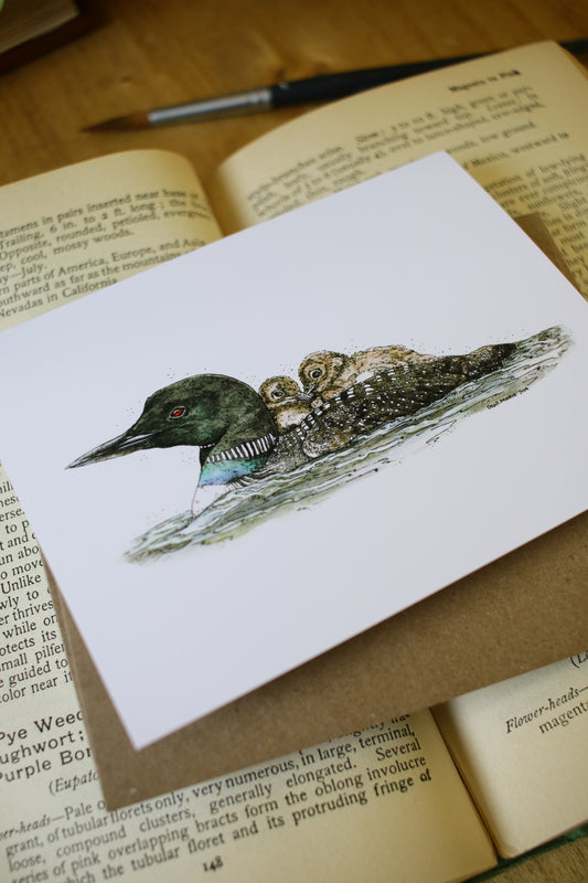 Loon with Babies - SMALL Greeting Card