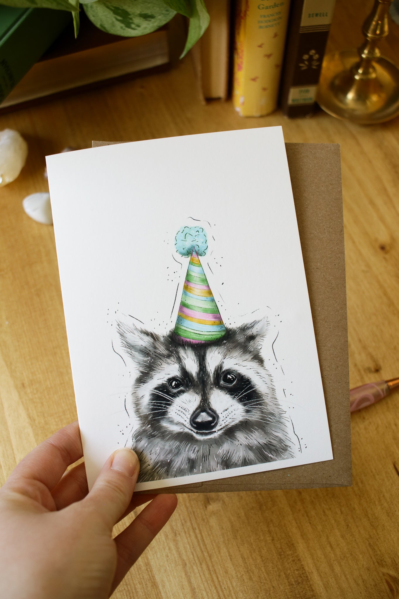 Racoon Wearing a Birthday Hat - Greeting Card