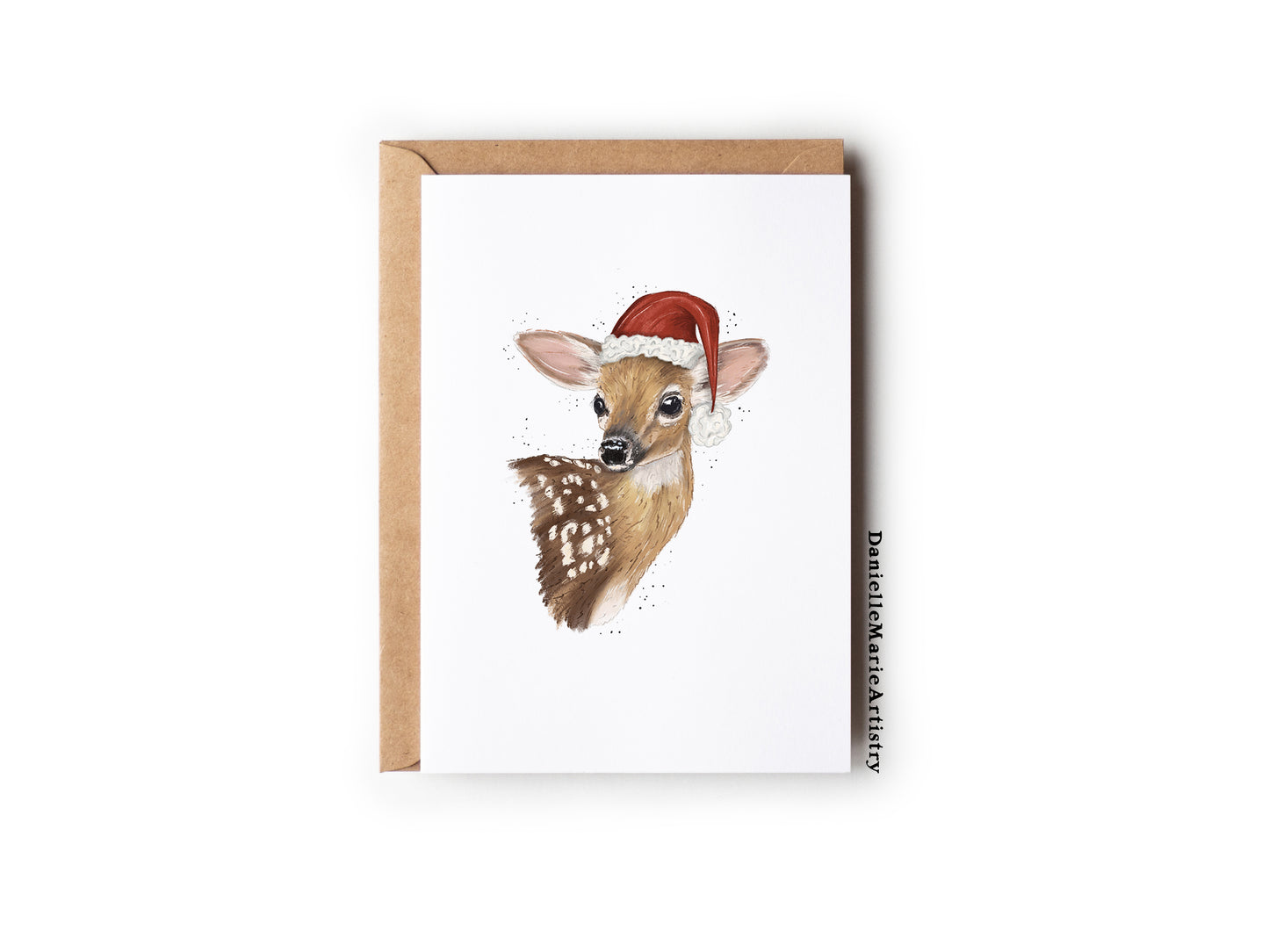 Santa Hat Deer Christmas Card - Greeting Card