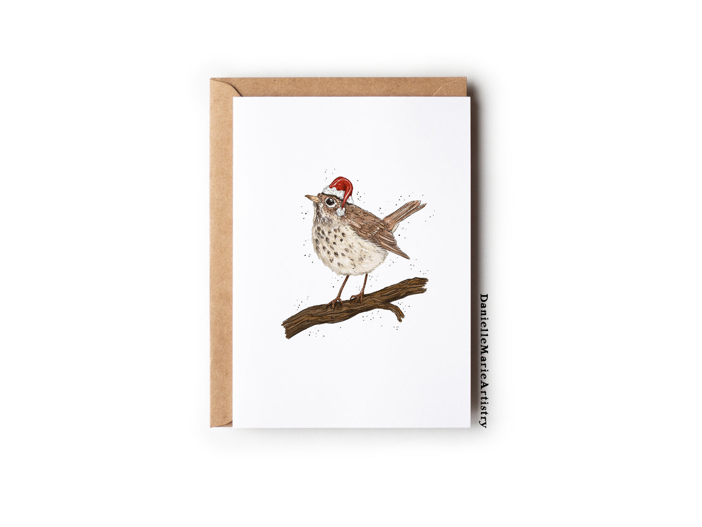 Santa Hat Hermit Thrush Christmas Card - Greeting Card