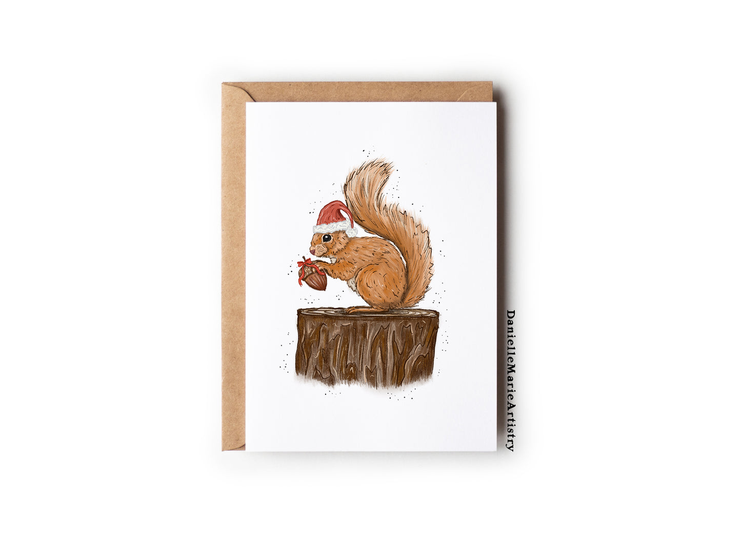 Santa Hat Squirrel Christmas Card - Greeting Card
