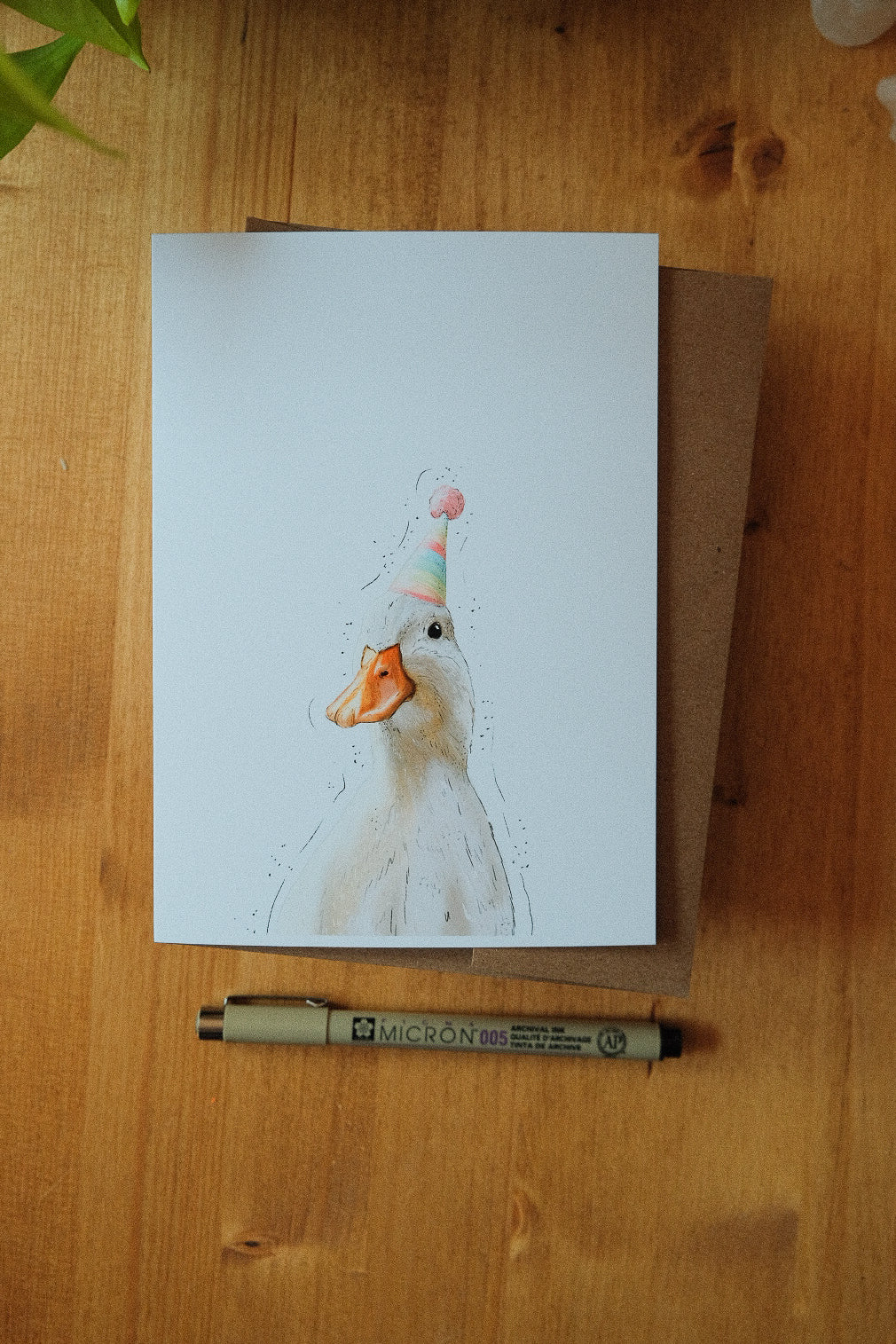 Duck Wearing a Birthday Hat - Greeting Card