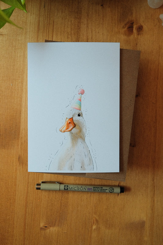 Duck Wearing a Birthday Hat - Greeting Card