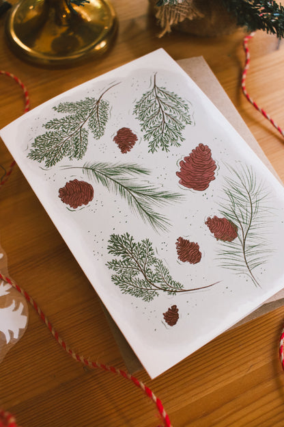 Pine Greenery Christmas Card  - Greeting Card