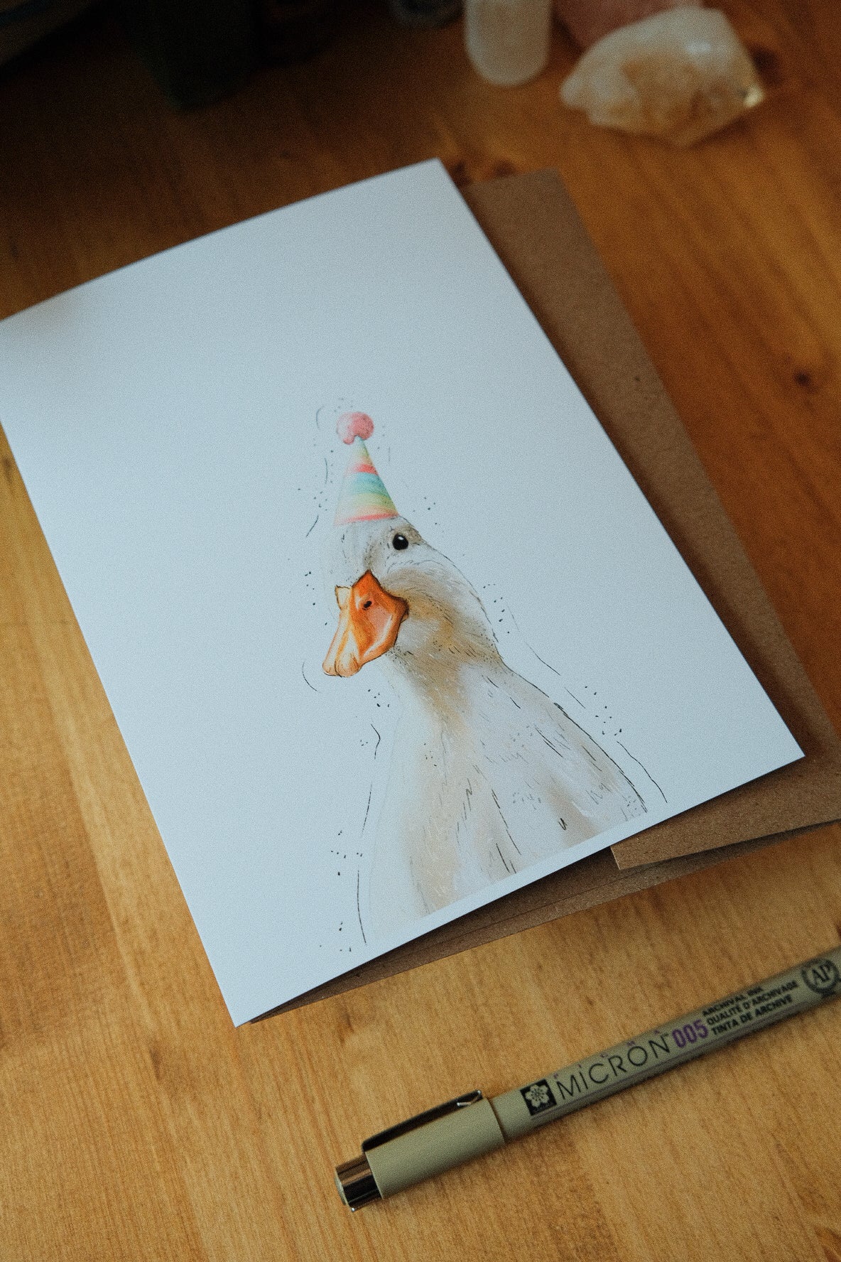 Duck Wearing a Birthday Hat - Greeting Card