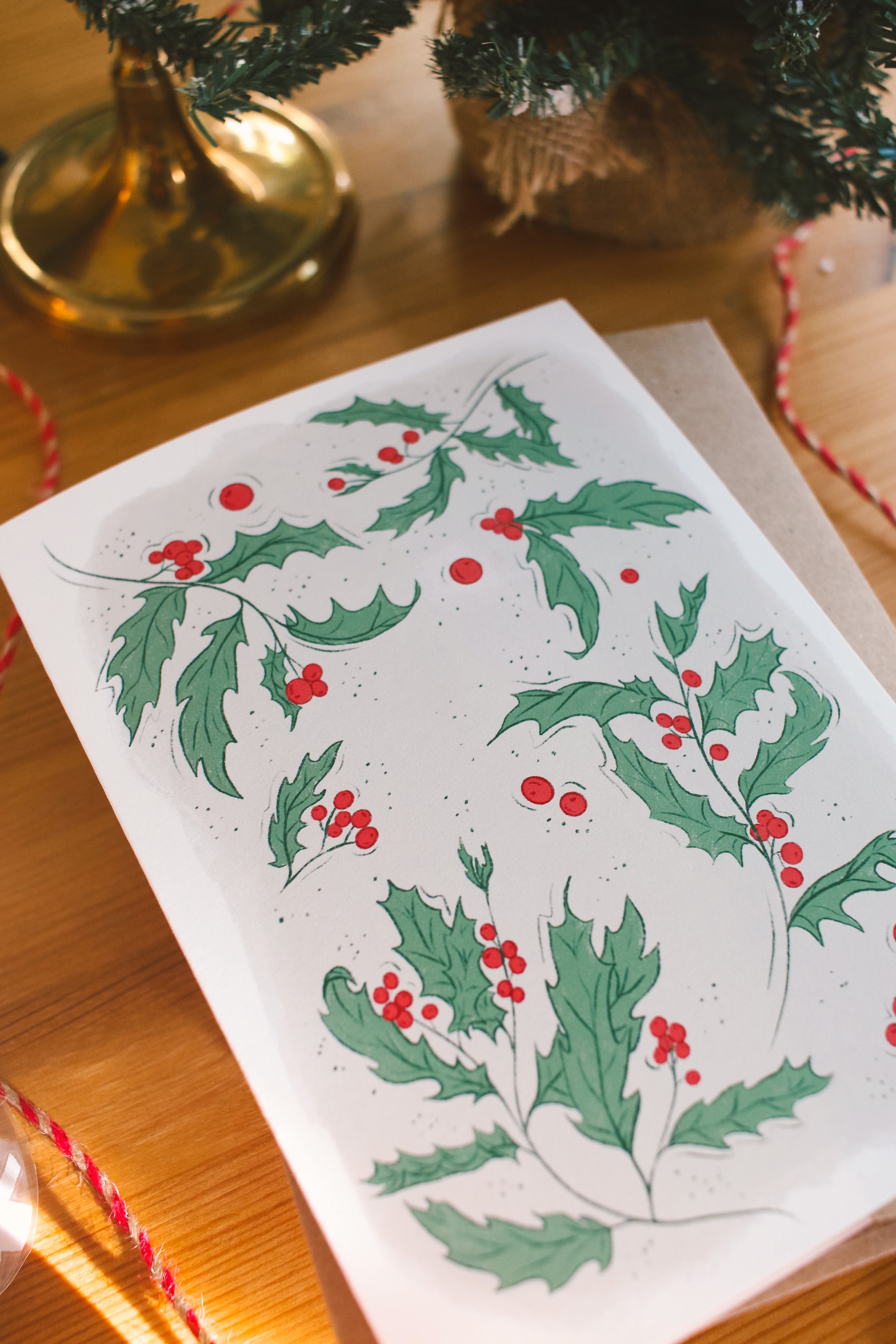 Holly Christmas Card  - Greeting Card