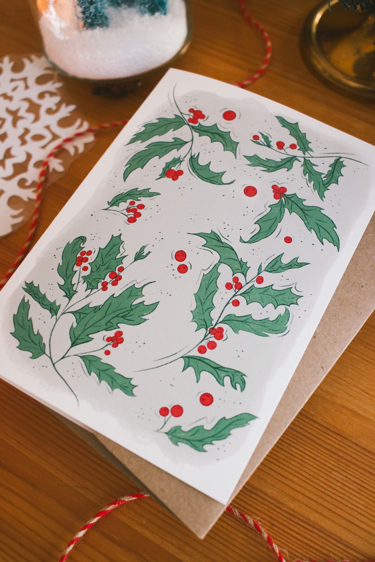 Holly Christmas Card  - Greeting Card