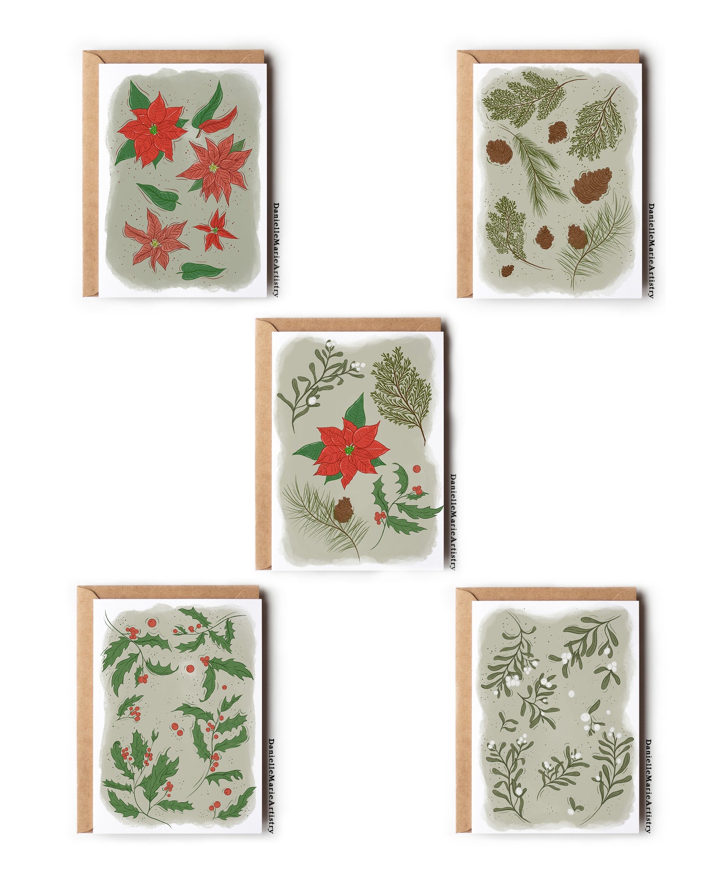 Christmas Greenery 5 Pack - Greeting Cards