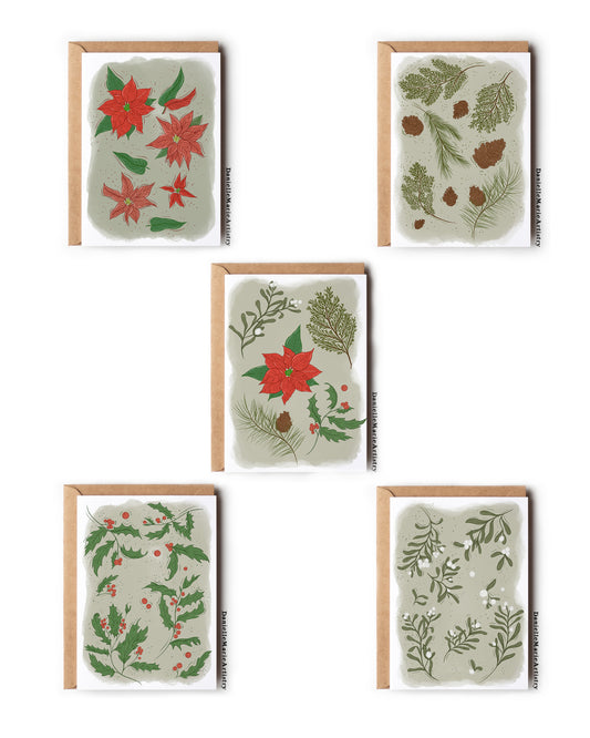 Christmas Greenery 5 Pack - Greeting Cards