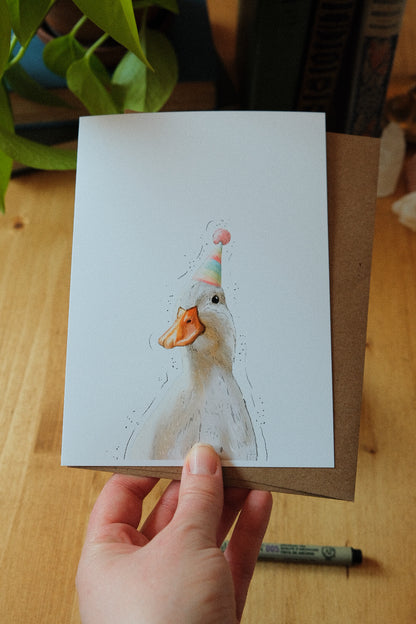 Duck Wearing a Birthday Hat - Greeting Card