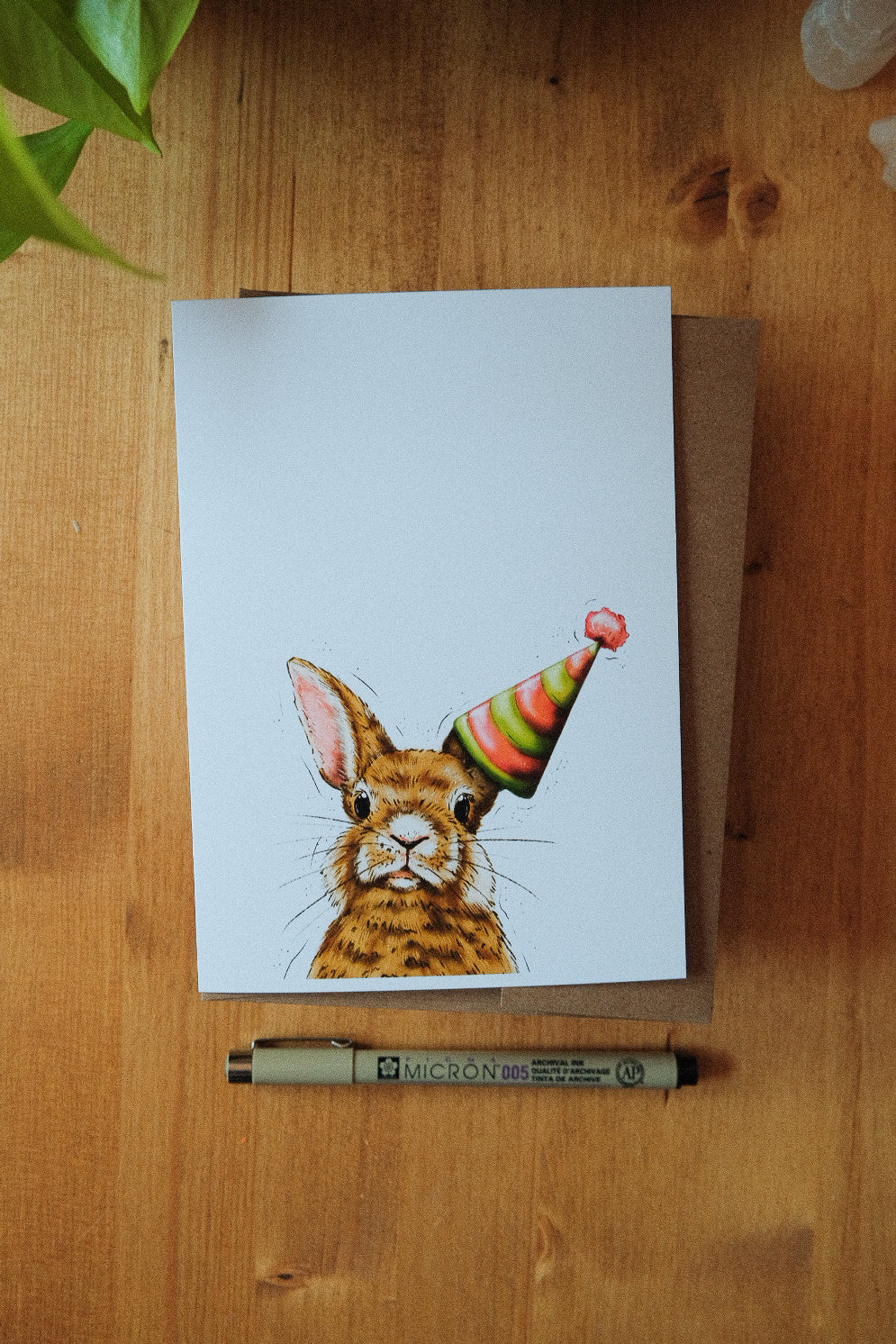 Bunny Wearing a Birthday Hat - Greeting Card