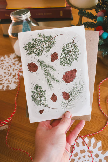Pine Greenery Christmas Card  - Greeting Card