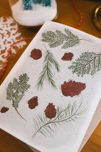 Pine Greenery Christmas Card  - Greeting Card