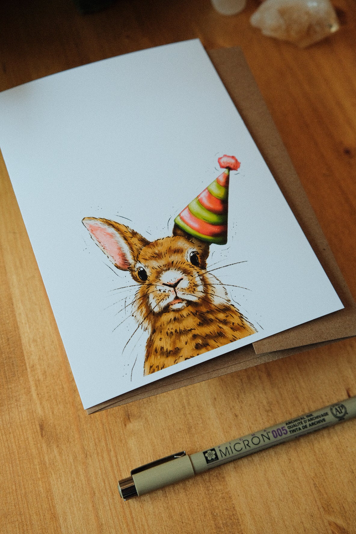 Bunny Wearing a Birthday Hat - Greeting Card