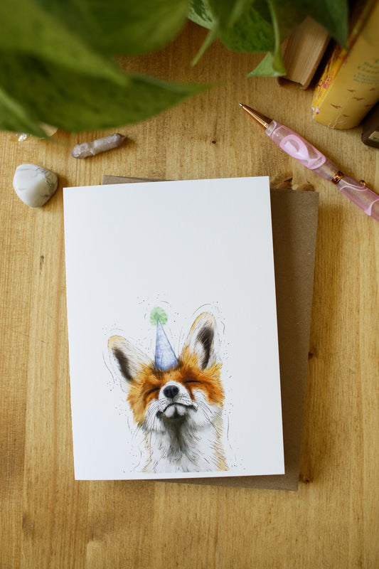 Fox Wearing a Birthday Hat - Greeting Card