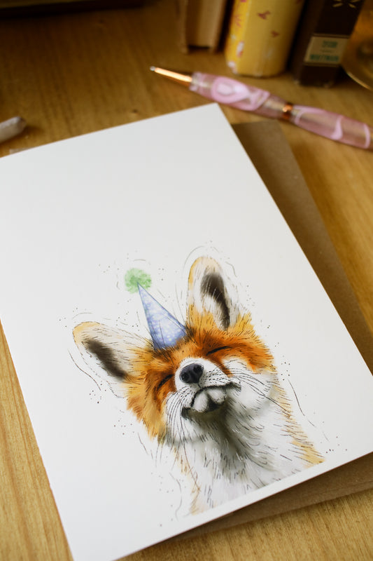 Fox Wearing a Birthday Hat - Greeting Card