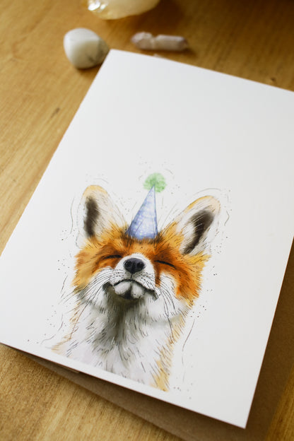 Fox Wearing a Birthday Hat - Greeting Card