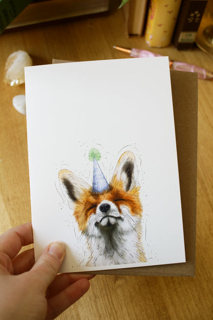 Fox Wearing a Birthday Hat - Greeting Card