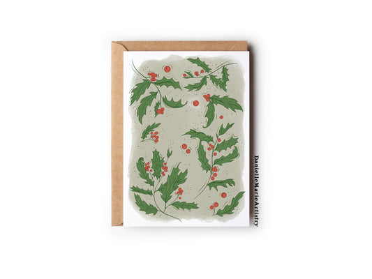 Holly Christmas Card  - Greeting Card