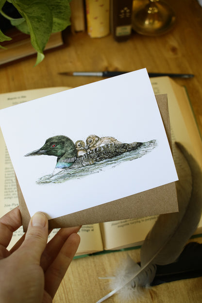 Loon with Babies - SMALL Greeting Card