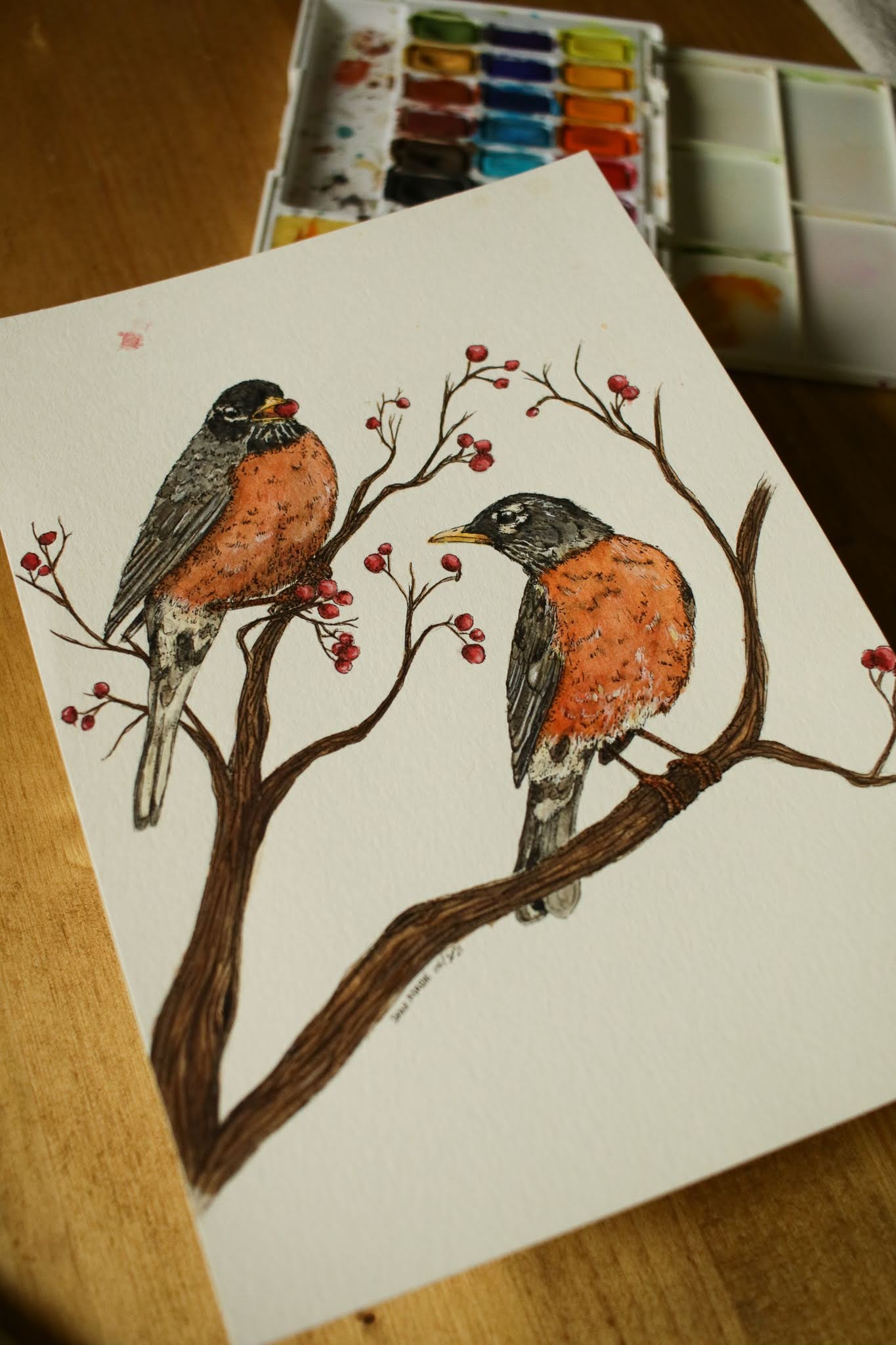 Robins - Original Watercolour Painting