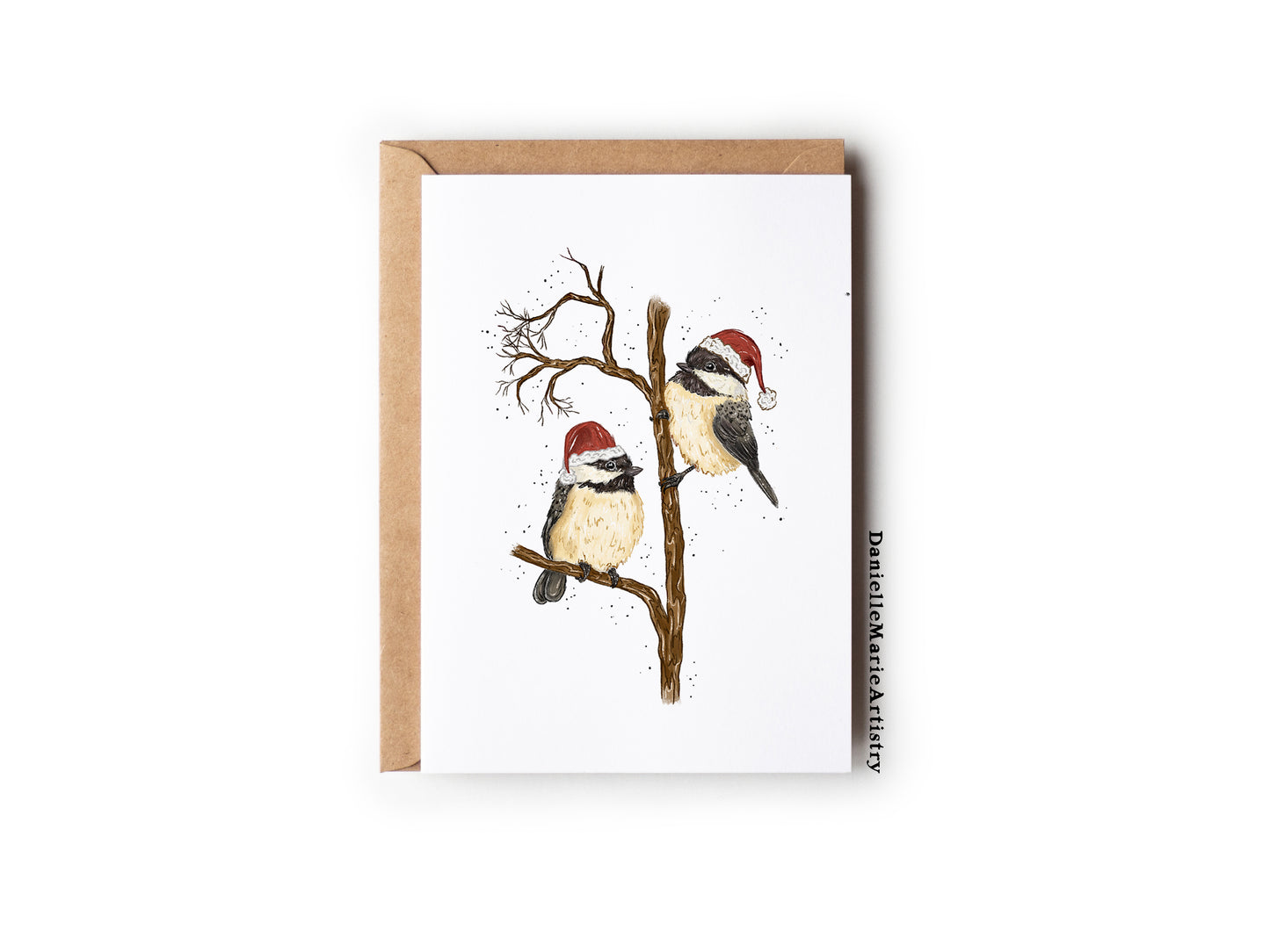 Santa Hat Chickadees Christmas Card  - Greeting Card