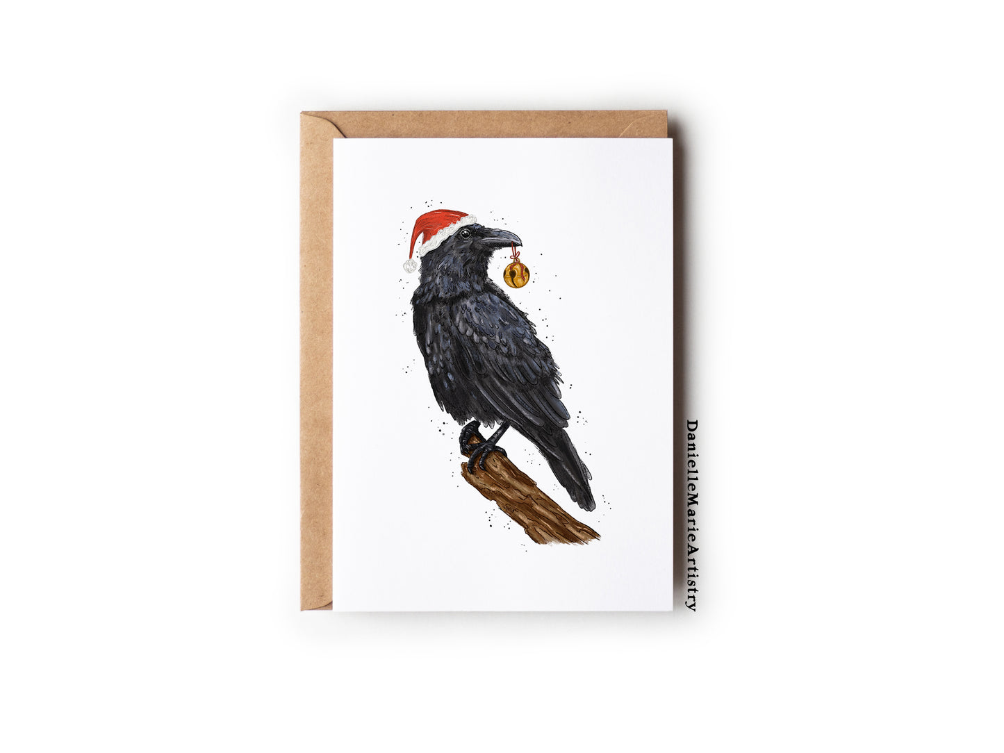 Santa Hat Raven Christmas Card  - Greeting Card